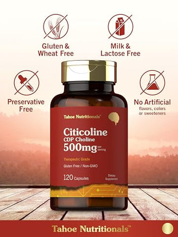 Tahoe Nutritionals - Citicoline 500mg | 120 Cápsulas | Suplemento CDP Colina | Grau Terapêutico | Sem Glúten, Não-OGM