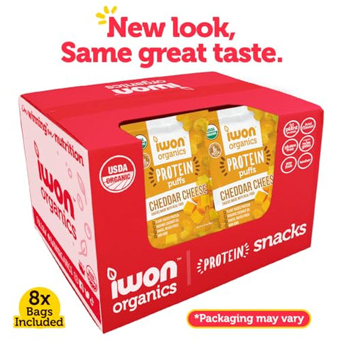 i won! - IWON Organics – Snacks Orgânicos de Queijo Cheddar, Alto Teor de Proteína, 8 Pacotes