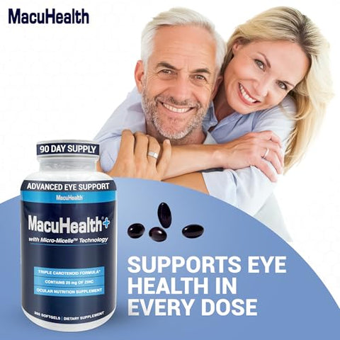 Plus – Suplemento de Vitaminas para os Olhos de 90 Dias com Luteína, Zeaxantina e Meso-Zeaxantina – Sem Sabor, Vitamina para os Olhos - Macuhealth