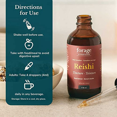 Extrato Líquido de Superalimento de Cogumelo Reishi Selvagem Canadense Original, Vegano, Não-OGM, Melhora o Sistema Imunológico e a Resposta ao Estresse, Calmante Natural, 100ml - Forage Hyperfoods