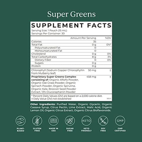 Super Greens: Suplemento com Clorofila, Spirulina, Pacotes Diários de Superfood Vegano para Saúde Digestiva, Desintoxicação, Energia e Suporte Imunológico, Sabor Limão Citrus, 15g - CYMBIOTIKA