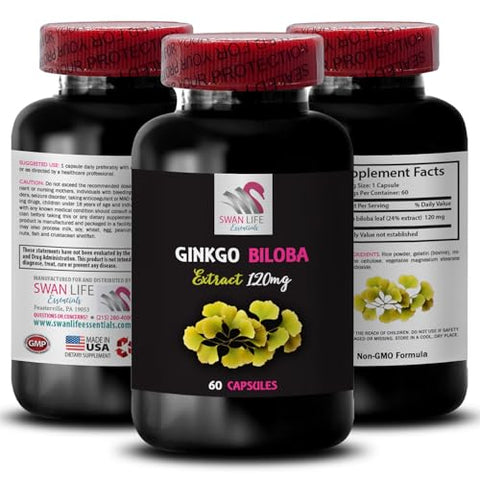 SWAN LIFE ESSENTIALS - Extrato antioxidante de Ginkgo biloba – GINKGO BILOBA EXTRACT – Pó de extrato de folha, Suporte antioxidante herbal, Comprimidos de Ginkgo biloba, Antioxidante à base de plantas, Suplemento botânico