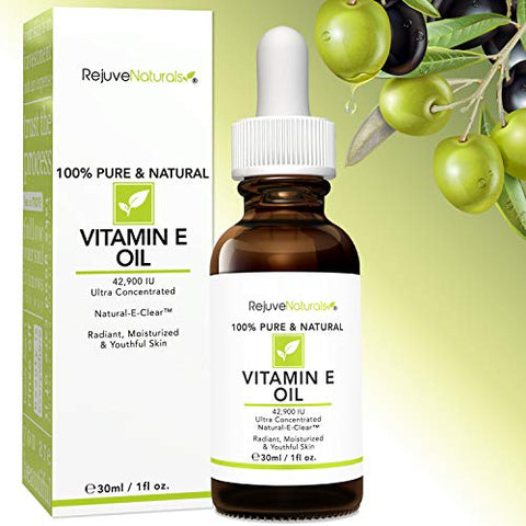 RejuveNaturals - Óleo de Vitamina E Pura 100% – 30ml | Benefícios para a pele e cabelo