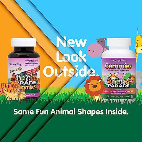 Animal Parade Multivitamínico Infantil – 50 Gomas em Formato de Animais – Cereja e Uva – Marca Natures Plus - Natures Plus