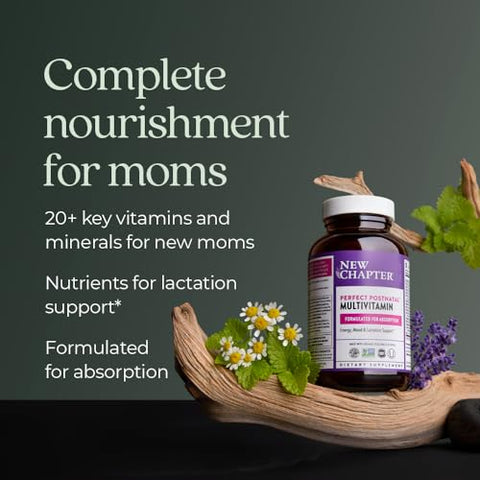 Vitaminas Pós-Parto para Lactação, Multivitamínico Completo com Vitamina D3 Fermentada e Vitaminas do Complexo B, Feito com Vegetais Orgânicos - New Chapter