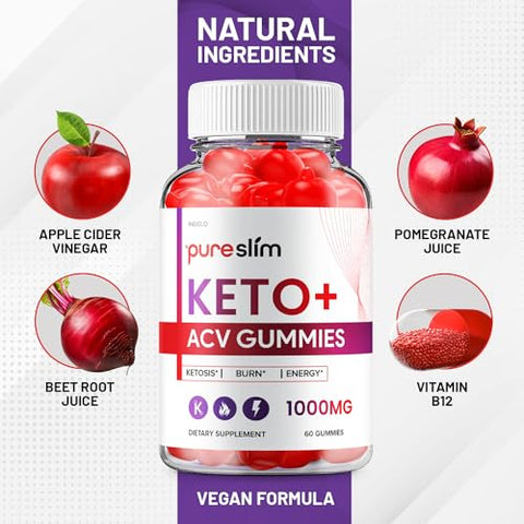 Indelo - Pure Slim Keto ACV Gummies – Fórmula Avançada PureSlim Keto Plus ACV Gummies Vinagre de Maçã Pure Slim Gummies Suplemento Dietético Avaliações Homens Mulheres (60 Gummies)