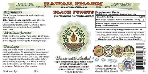 Hawaii Pharm - Glicerito de Fungo Preto (Auricularia Auricula-Judae), Extrato Líquido sem Álcool de Fungo Seco, HEI Mu Er, Suplemento Herbal 2×60 ml