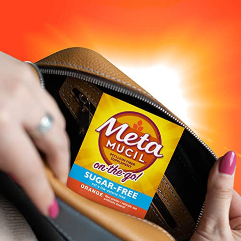 On-The-Go: Pó de Casca de Psyllium Diário, Sem Açúcar, 4-em-1 para Saúde Digestiva, Bebida com Sabor de Laranja, 44 Pacotes - Metamucil