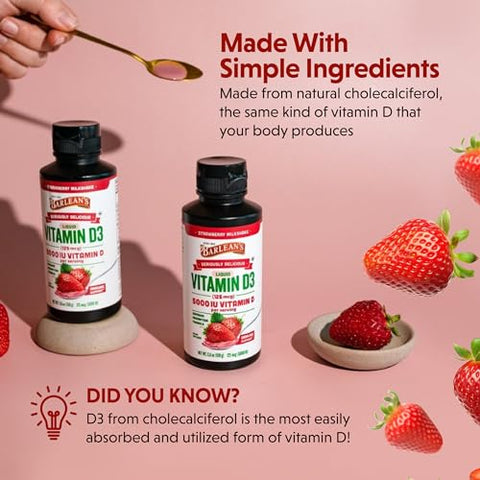 Barlean's - Barlean’s Pack 2 Vitamina D Líquida para Crianças e Adultos 5000 IU D3, Sabor Morango Milkshake Sem Açúcar, 160g Cada