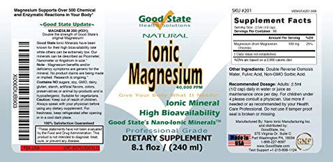 Magnésio Iônico 8 oz – Natural – Tecnologia Mineral Nano Tamanho – Grau Profissional – Suporta Química Saudável - Good State