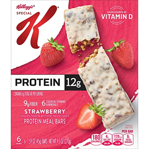 Kellogg’s Special K Barras de Proteína, 12g de Proteína, Fonte de Fibra, Morango (6 Caixas, 36 Barras)