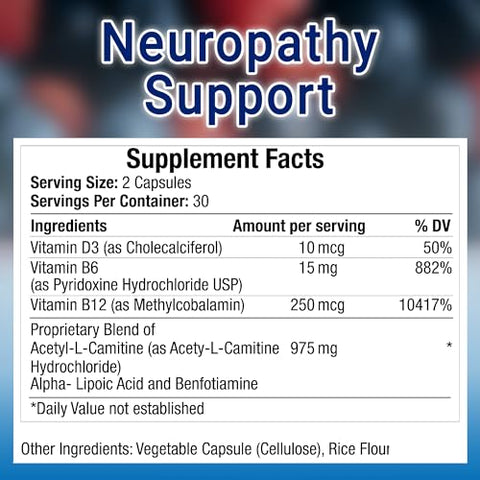 TRUEMED - Suplemento Neuro e Nerve Support de Alta Potência com Acetil-L-Carnitina, Tiamina, Piridoxina HCl e Vitamina B12 – 60 Cápsulas Vegetais