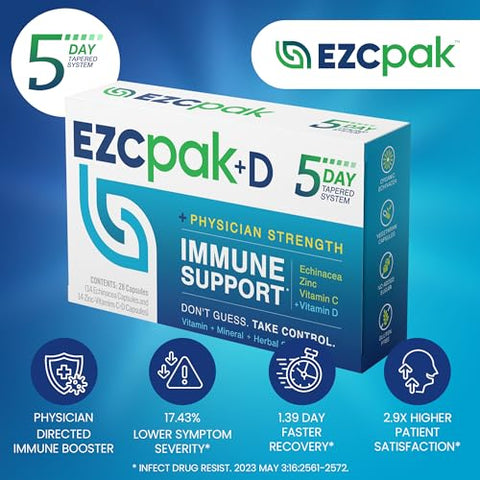 D – Reforço do Sistema Imunológico em 5 Dias – Suplemento de Suporte Imunológico com Vitamina C, Equinácea e Zinco - EZC Pak