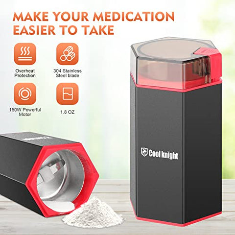 COOL KNIGHT - Triturador Elétrico COOL KNIGHT para Moer e Pulverizar Múltiplos Comprimidos, Medicamentos e Vitaminas em Pó Fino – Marca