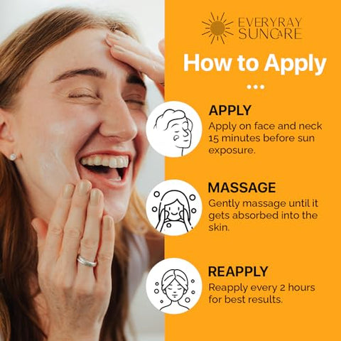 EveryRay Suncare - Sunshine Serum – Serum Mineral Enriquecido com Protetor Solar – 50 ml – FPS 50 com squalane hidratante e Vitamina C – Para Todos os Tipos de Pele e Tons de Pele