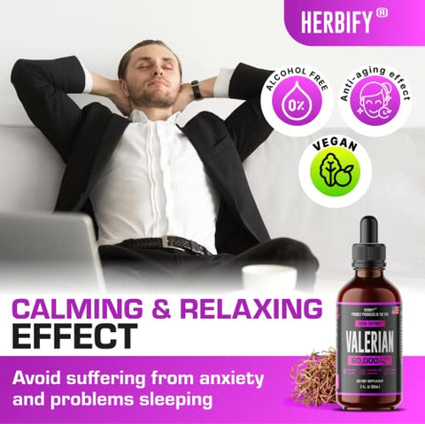 HERBIFY - Raiz de Valeriana – Suplemento Natural de Raiz de Valeriana – Tintura de Raiz de Valeriana – Suporte ao Sistema Nervoso – Vegano, Orgânico, 60 ml