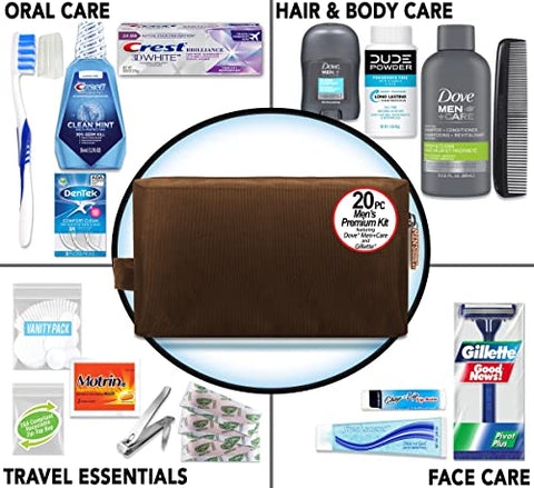 Kit de Viagem Masculino Premium 20 Peças da Convenience Kits International com Tamanho de Viagem, Essenciais Conformes com a TSA, Destacando: Dove Men