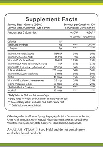 Amanah Vitamins - Amanah Gummy Multivitamínico Infantil – 120 Unidades – Vitaminas Halal – Suprimento de 2 Meses