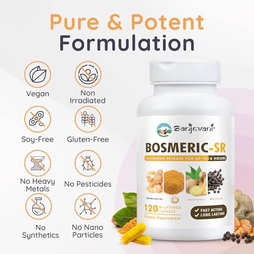 BOSMERIC-SR - Suplemento de Suporte Articular, Poderosa Combinação de Cúrcuma Curcumina com Pimenta Preta, Extrato de Boswellia