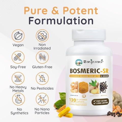 BOSMERIC-SR - Suplemento de Suporte Articular, Poderosa Combinação de Cúrcuma Curcumina com Pimenta Preta, Extrato de Boswellia