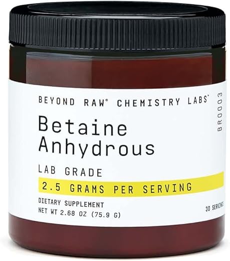GNC - BEYOND RAW Chemistry Labs Betaine Anidro em Pó | Suporta Crescimento Celular Normal, Sistema Cardiovascular Saudável e Saúde do Fígado | 30 Porções