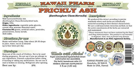 Extrato Líquido de Prickly Ash Sem Álcool, Glicerito de Casca Seca de Prickly Ash (Zanthoxylum Clava-herculis), Suplemento Herbal Natural, Hawaii Pharm, EUA 118 ml