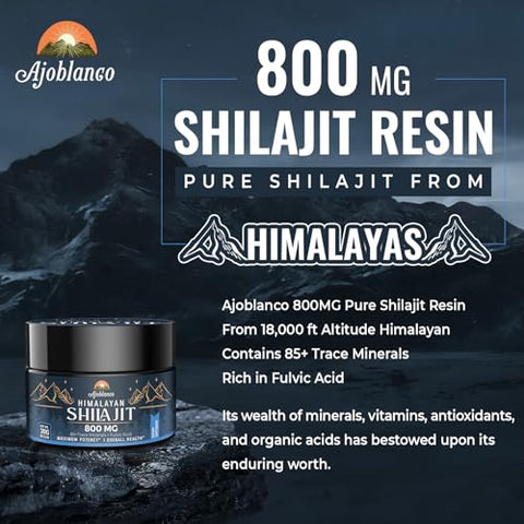 800 Mg Resina de Shilajit do Himalaia, Puro Orgânico do Himalaia, Suplemento de Shilajit com Pureza, Alta Dosagem – 800 Mg Resina de Shilajit, Pureza, Alta Dosagem - Ajoblanco