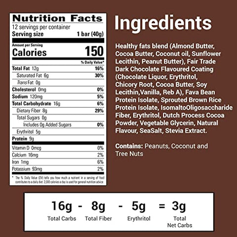 No Sugar Company - Barra de Snack Keto Sem Açúcar, Brownie de Fudge, 12 x 40g – Lanche Keto Low Carb Sem Açúcar com Macros Amigáveis ao Keto, 3g de Carboidratos Líquidos, 9g de Proteína Vegetal, 13g de Gordura Saudável