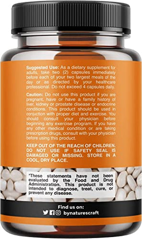 Natures Craft - White Kidney Bean Energy Booster – Extrato de Feijão Branco Natural, Suplemento Energético e Ativador AMPK – Cápsulas Antioxidantes – Fibra Alimentar Natural Pré-treino – Marca em Destaque