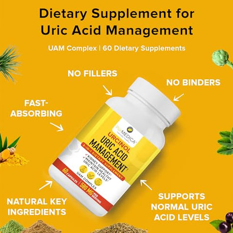 PurMEDICA - Urcinol – Suplemento de Ácido Úrico para Suporte Articular – 60ct (Pacote com 3) – Fórmula de Suporte ao Ácido Úrico com Raiz de Cúrcuma, Açaí, Folha de Banaba, Semente de Aipo, Haste de Yucca