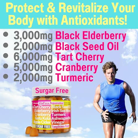 SHIZAM - Gotu Kola Óleo de Semente Preta Vinagre de Maçã Sea Moss Cranberry Ashwagandha Cereja Azeda Cúrcuma Curcumina Gomas de Sabugueiro | Suplemento de Sea Moss Elder Berry ACV em G