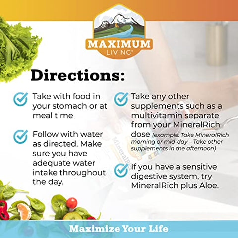 Maximum Living - MineralRich – Suplemento Mineral com Aloe Vera – Mistura Líquida de Vitaminas e Minerais Traços – 946 ml