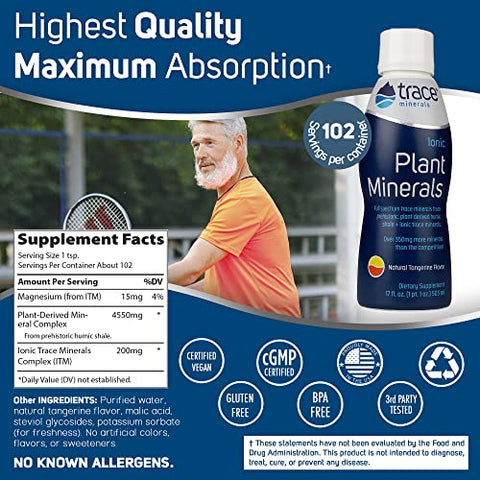 Trace Minerals - Minerais Traços | Minerais de Plantas Iônicos Líquidos | Suplemento Alimentar | Vegano Certificado, Não Transgênico, Sem Glúten, Livre de BPA, Testado por Terceiros | Tangerina | 500 ml