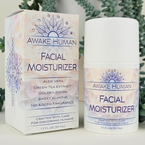 Awake Human - Hidratante Facial Natural com Aloe Vera e Chá Verde para Pele Seca e Sensível – Creme Facial Sem Fragrância