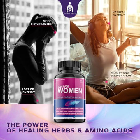 Helix Heal - Potente Estimulante de Libido Feminino – Suplemento para Mulheres com Ação Rápida – Hornygoatweed, Maca, Tribulus Terrestris e Ginseng – 60 cápsulas