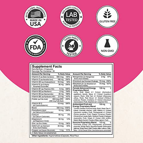 NuBest - 39-in-1 Cápsulas Horny Goat Weed, Maca, Wild Yam, Red Clover, Cranberry, Arginina, Vitaminas, Minerais, Suplemento Herbal para Mulheres por Women’s Multi 18 – Apoio à Saúde Feminina