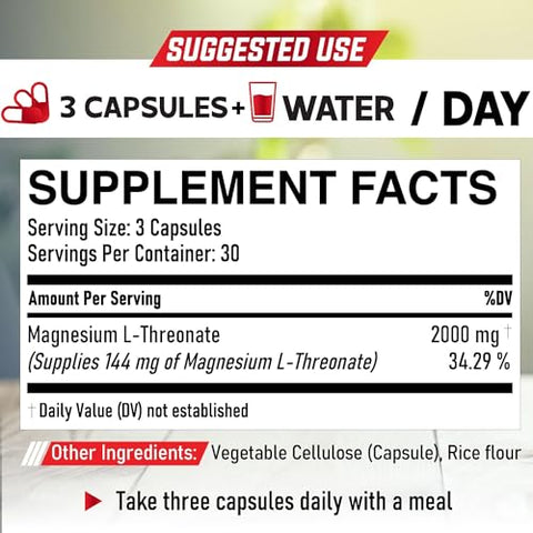DEDICAD - Cápsulas de Magnésio L-Treonato 2000mg – 90 Cápsulas – 144mg de Magnésio Elemental por Porção