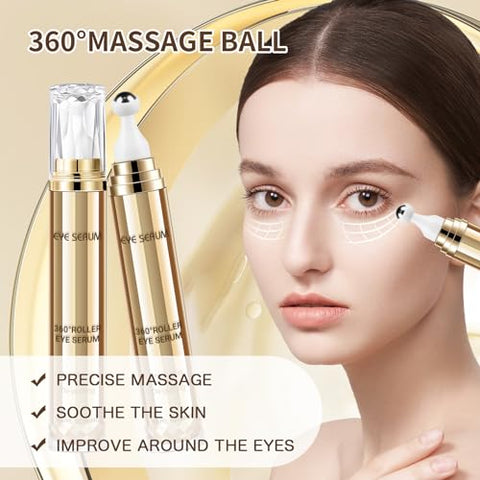 MUOCOBU - Sérum para os olhos com cafeína 5%, 20ml, creme para olheiras e inchaço, cuidados com os olhos, anti-idade com bola de massagem 360°, reduz bolsas, rugas e linhas finas