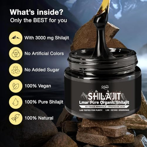 Lmar - Shilajit Resina Orgânica Pura – 100% Natural, 30g – Suplemento Alimentar Masculino