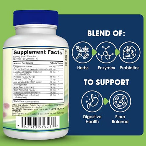 Horizon Supplements - Candida Cleanse Support and Detox com Ervas Naturais, Probióticos e Óleo de Orégano. Suplemento Extra Forte para Candidíase em Homens e Mulheres