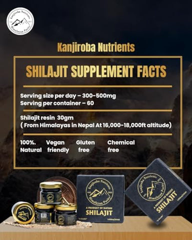 Shilajit Puro do Himalaia – Kanjiroba Nutrients – 85 Minerais, 75%% Ácido Fúlvico | Pureza Certificada, 500mg | Grau A | Relatório de Teste de Laboratório | Resina de Shilajit Orgânico Natural – 30g