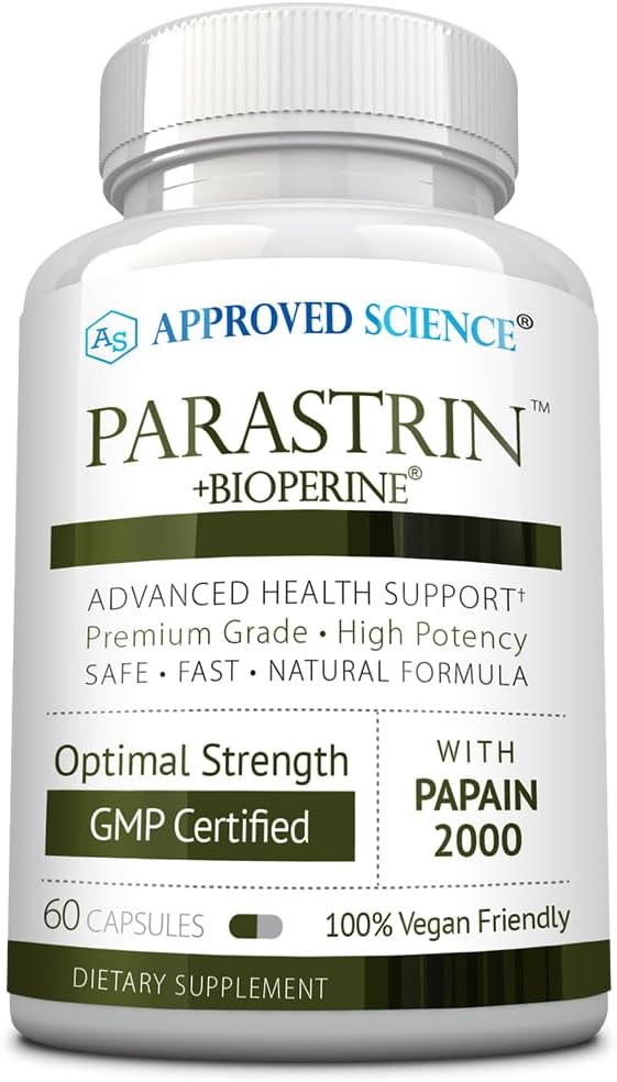 Parastrin – 60 Cápsulas – Noz Preta, Alho, Papaína 2000, BioPerine – Vegano - Approved Science