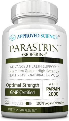 Parastrin – 60 Cápsulas – Noz Preta, Alho, Papaína 2000, BioPerine – Vegano - Approved Science