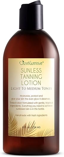 Bronzer Lotion Just Nutritive | Auto Bronzeador Corporal | Peles Claras a Médias | Tonalidade Natural | Brilho Beijado pelo Sol | Todos os Tipos de Pele | 8 Oz (240 ml)