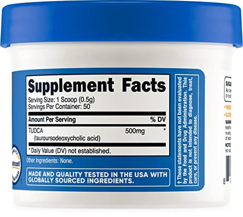 Tudca em Pó 25g (Ácido Tauroursodeoxicólico) – Livre de Glúten, Não-OGM - Nutricost