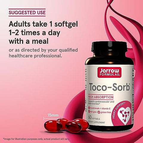 Toco-Sorb: Suporte à Saúde Cardiovascular e Função Cerebral, Fórmula de Alta Absorção, Complexo de Tocotrienol-Tocoferol e Vitamina E, 60 Softgels, 30 Dias de Fornecimento - Jarrow Formulas