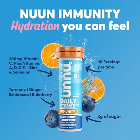 Hydration – Tabletes de Eletrólitos com Vitamina C 200mg, Sabor Mirtilo Tangerina, 8 Pacotes (80 Porções) - Nuun