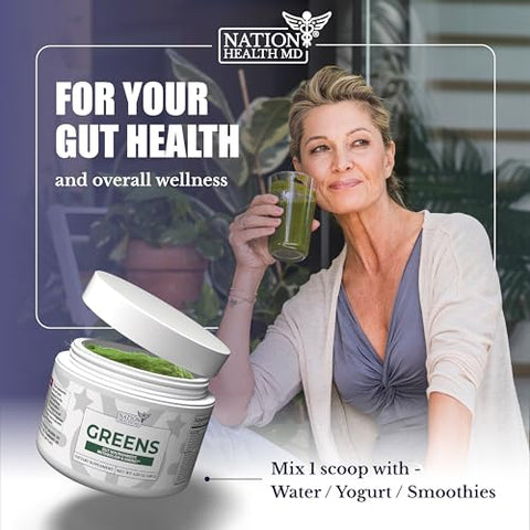 NATION HEALTH MD - Pó Superfood Greens – Suplemento em Pó Verde com Spirulina e Probióticos | Marca: Greens