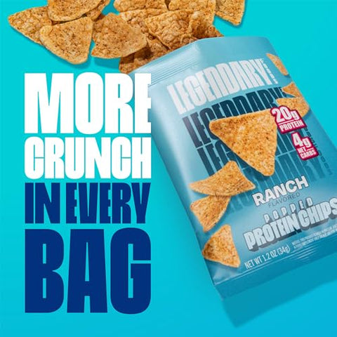 Chips de Alta Proteína – 7x Amigáveis ao Keto e Livres de Glúten – Snacks Crocantes em Formato de Tortilla – Lanche de Taco, 20g de Proteína, Baixo Carboidrato e Baixo Açúcar – Ranch - Legendary Foods